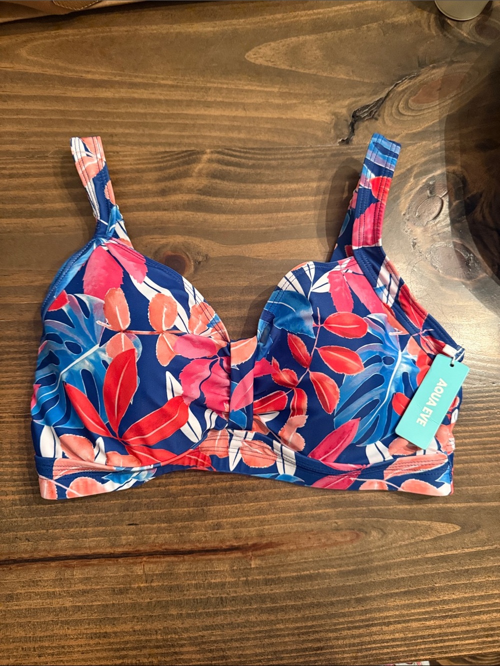 Aqua Eve Tropical Floral Underwire Bikini Top - Royal, Coral, Pink